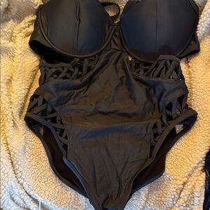 Grey Cutout One-Piece Swimsuit